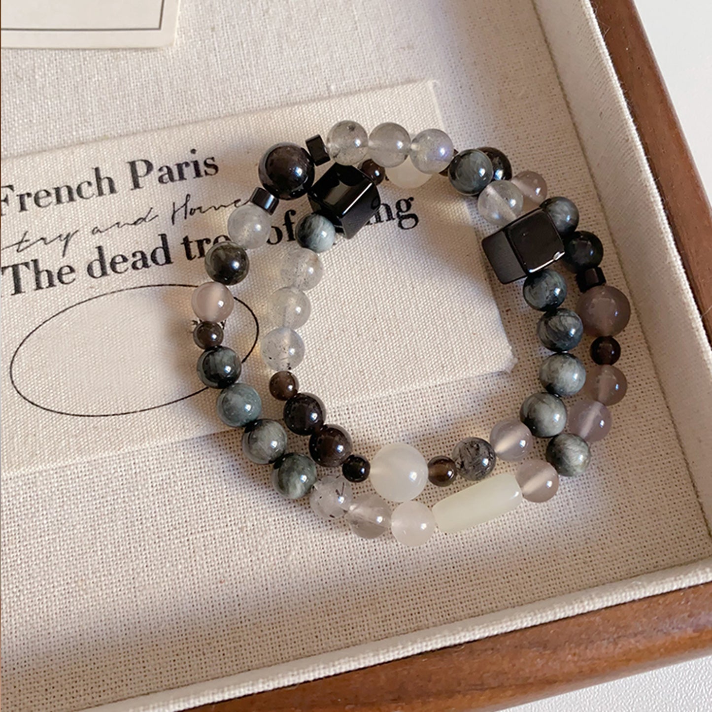 Double-Loop Obsidian Labradorite Bracelet