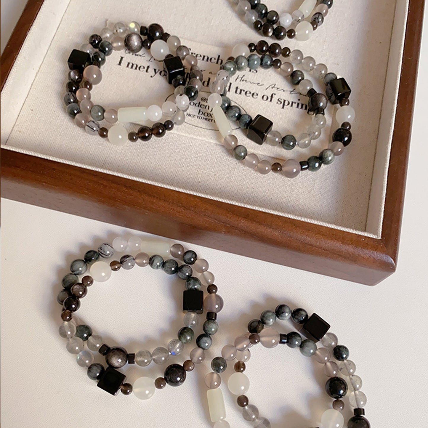 Double-Loop Obsidian Labradorite Bracelet