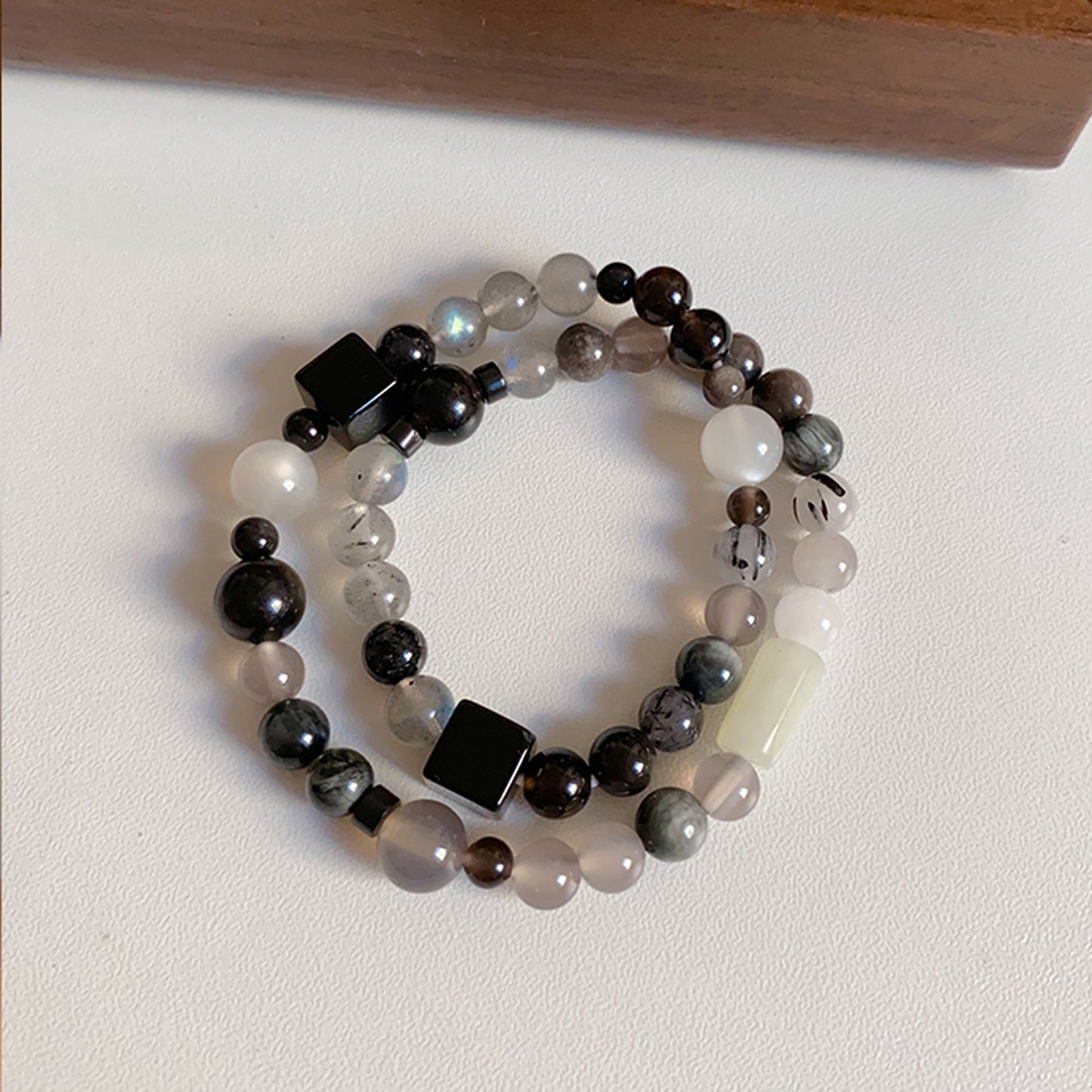 Double-Loop Obsidian Labradorite Bracelet