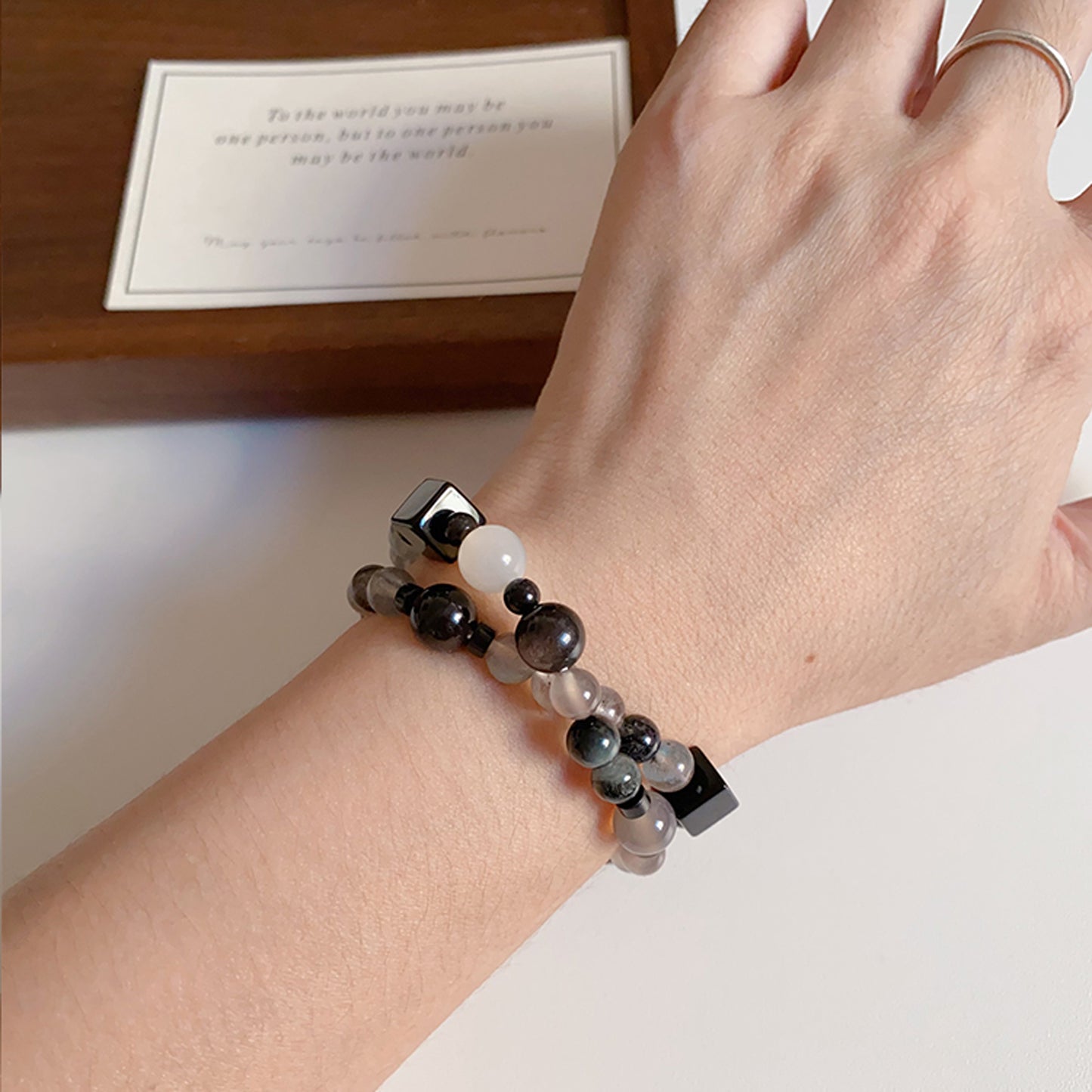 Double-Loop Obsidian Labradorite Bracelet