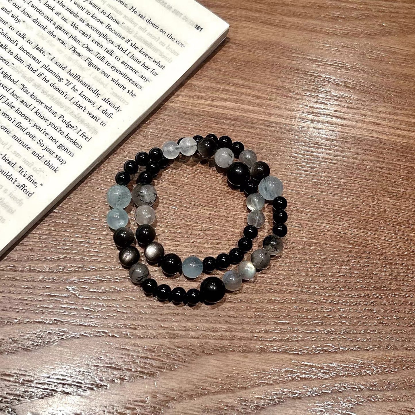 Double-Loop Obsidian Labradorite Bracelet