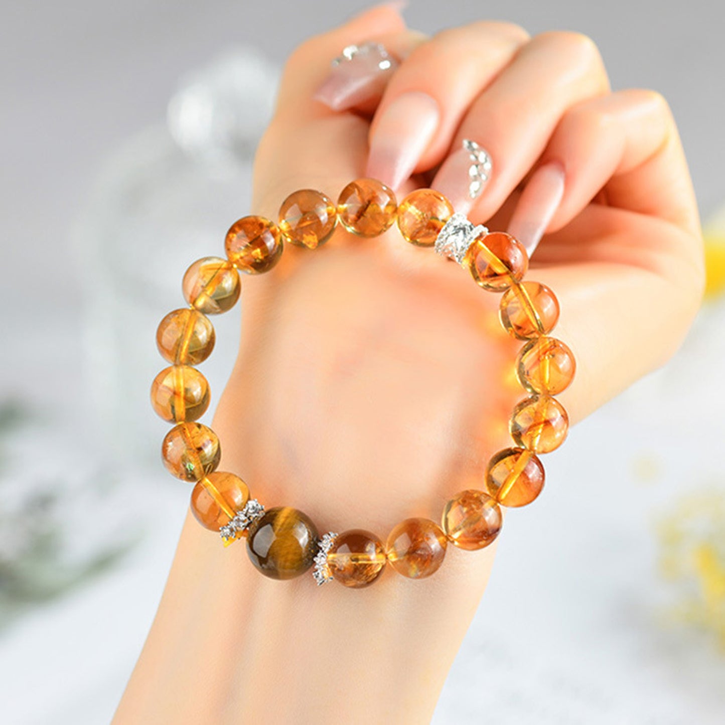 Yellow Pyramidal Quartz Tiger's eye Bracelet