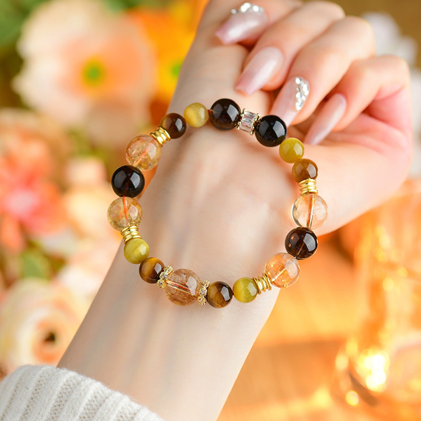 Citrine Smoky Quartz Tiger's eye Stone Bracelet
