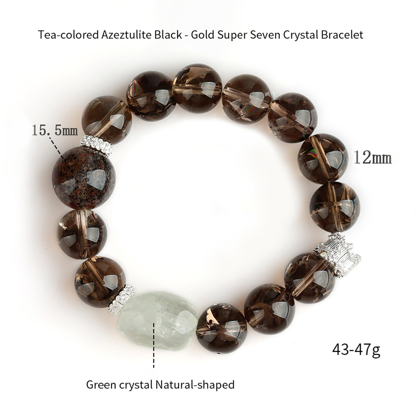 Smoky Azeztulite Black-Gold Super Seven Crystal Bracelet