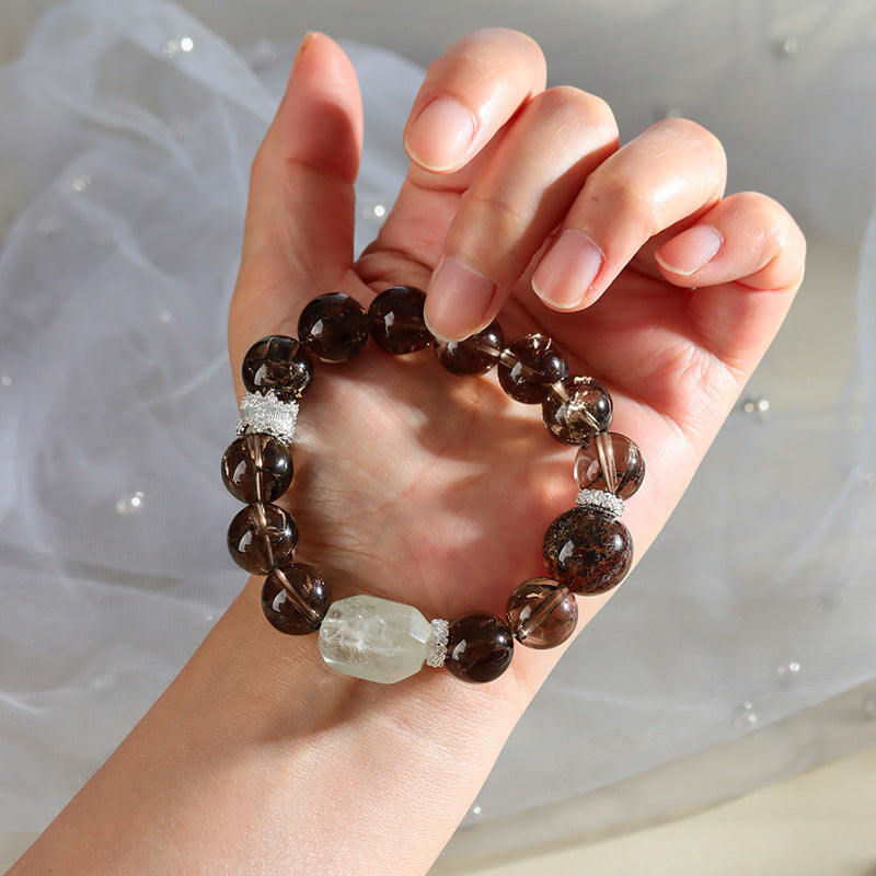Smoky Azeztulite Black-Gold Super Seven Crystal Bracelet
