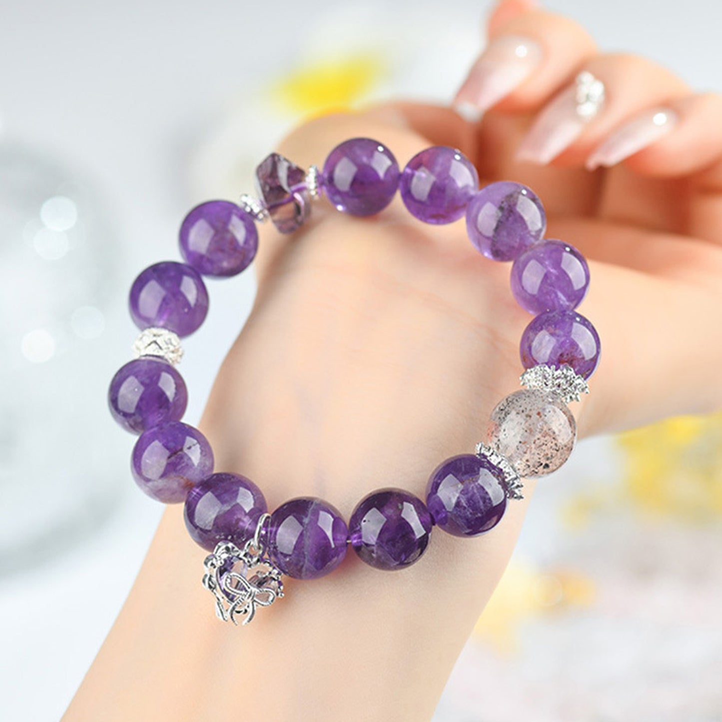 Amethyst Black Strawberry Quartz Bracelet