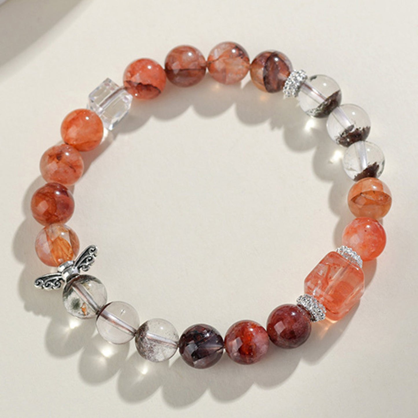 Red Phantom Flower Agate White Crystal Bracelet