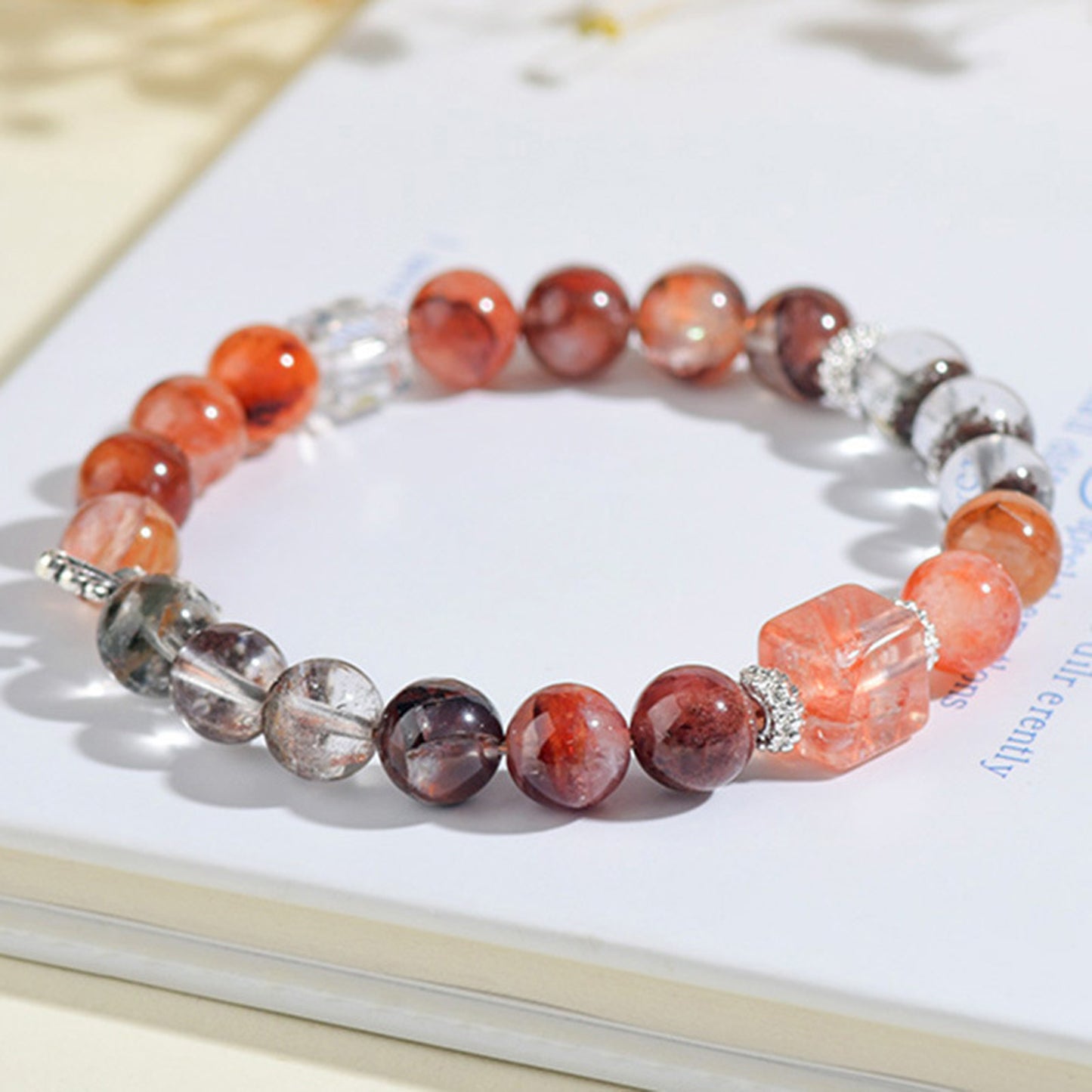 Red Phantom Flower Agate White Crystal Bracelet