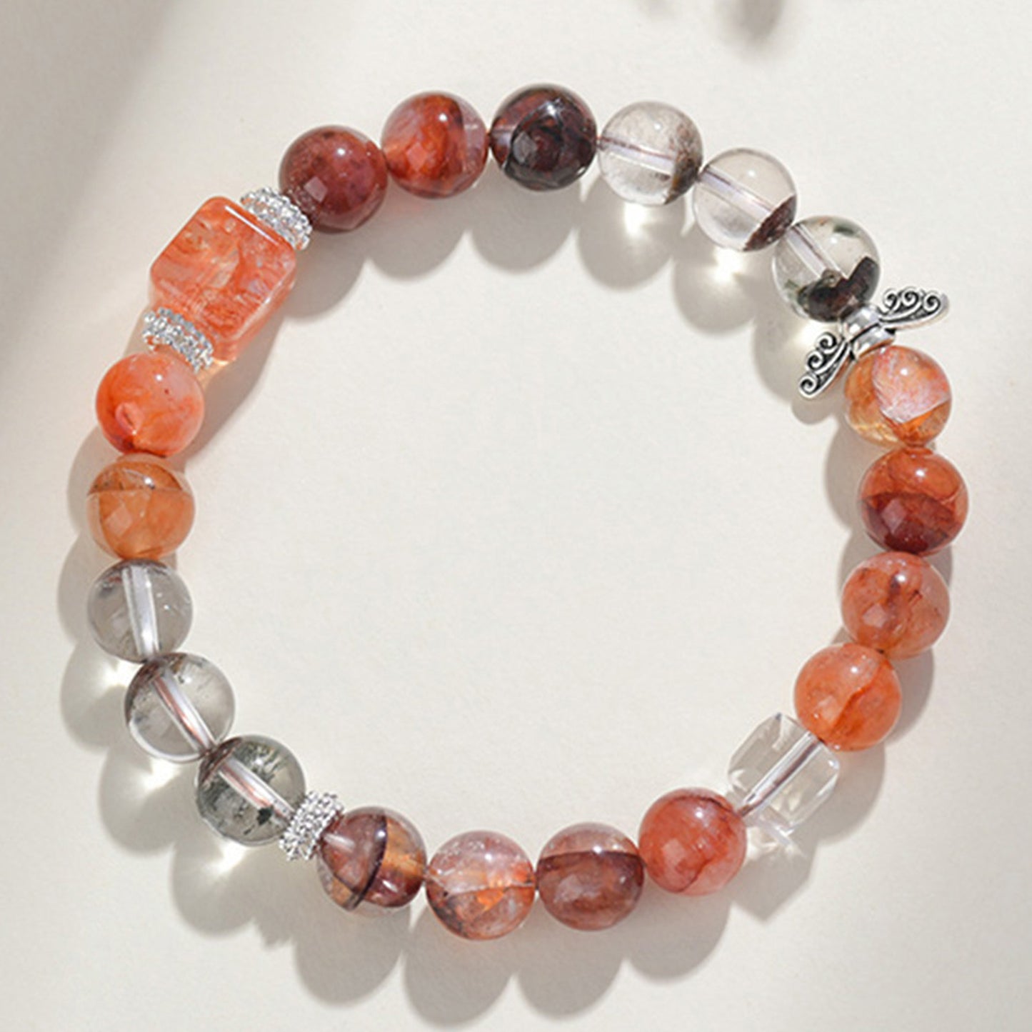 Red Phantom Flower Agate White Crystal Bracelet