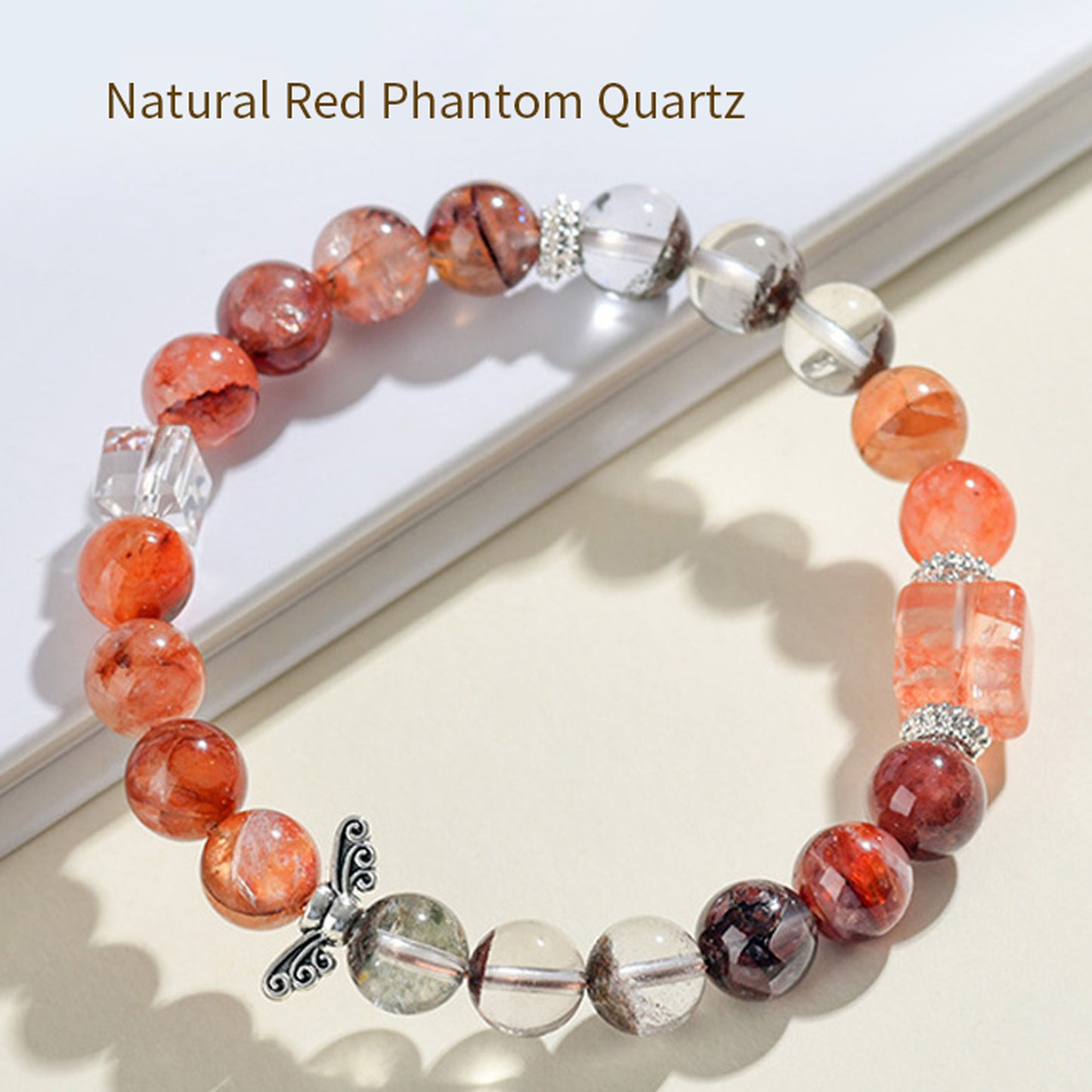 Red Phantom Flower Agate White Crystal Bracelet