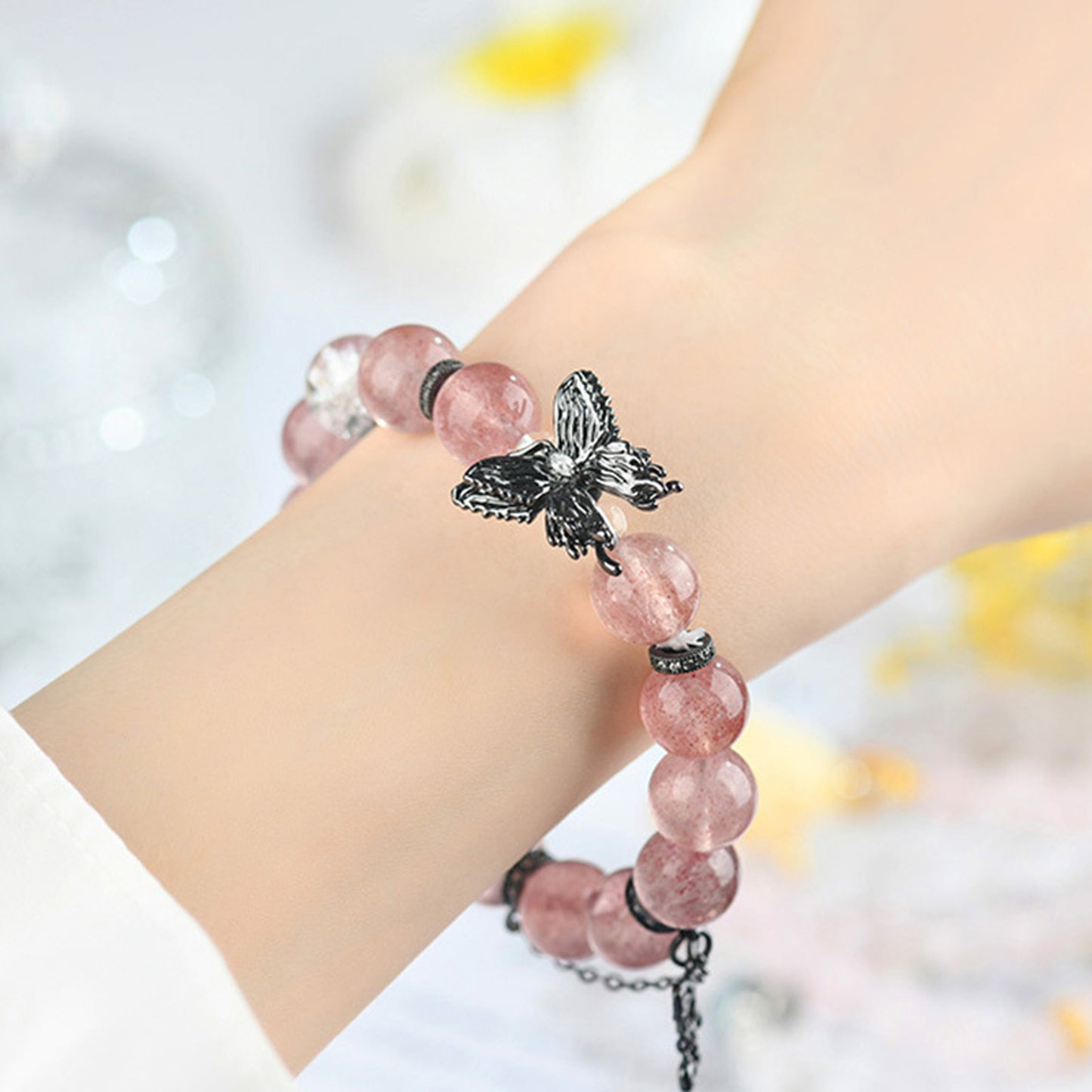 Strawberry Quartz Butterfly Bracelet