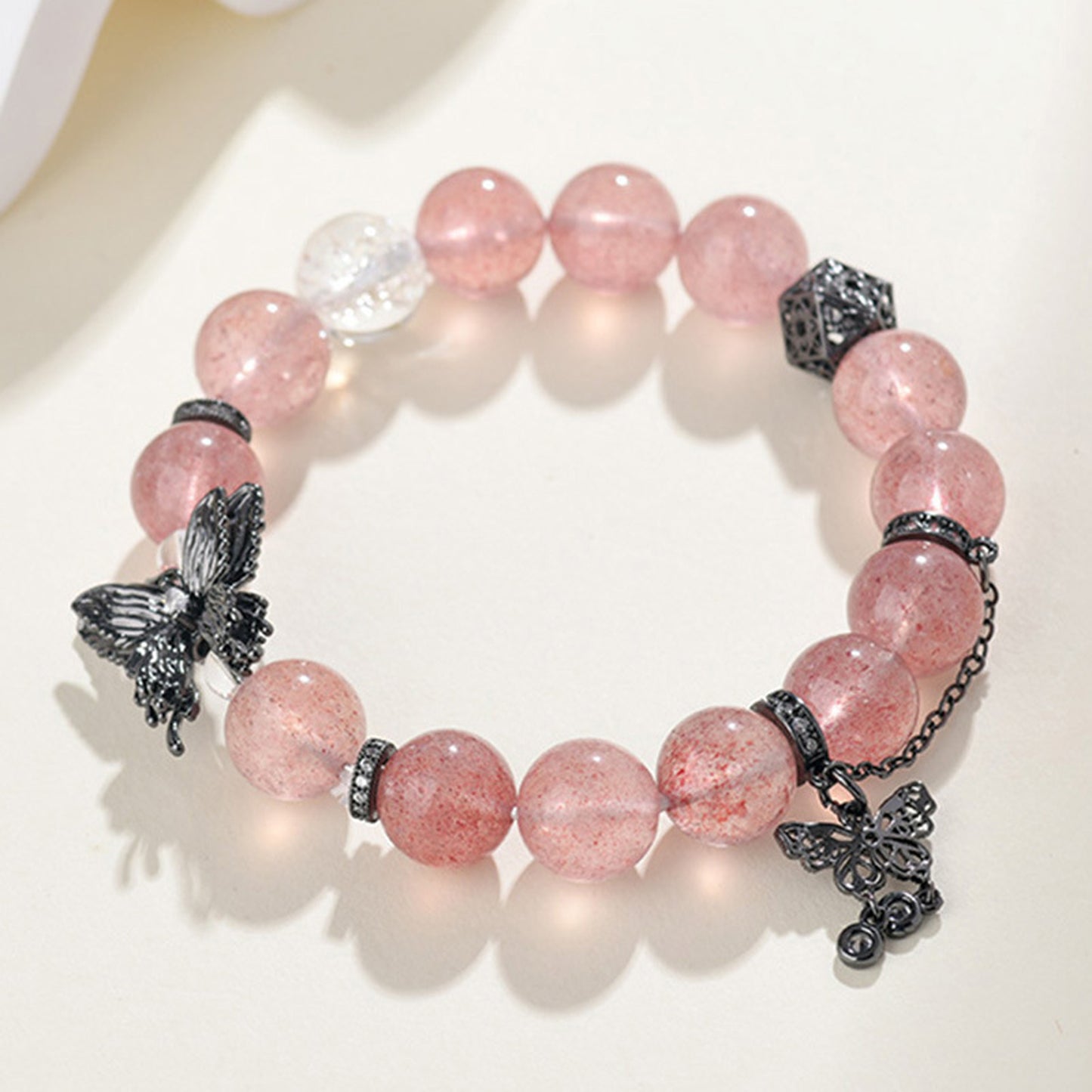 Strawberry Quartz Butterfly Bracelet