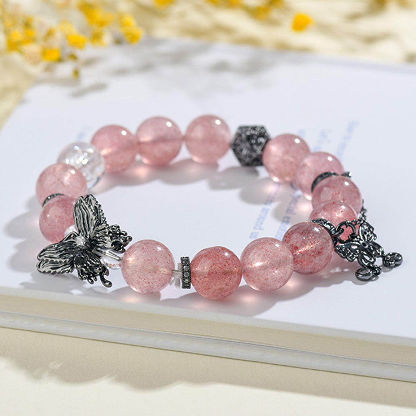 Strawberry Quartz Butterfly Bracelet