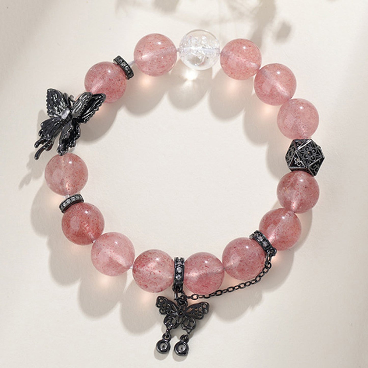 Strawberry Quartz Butterfly Bracelet