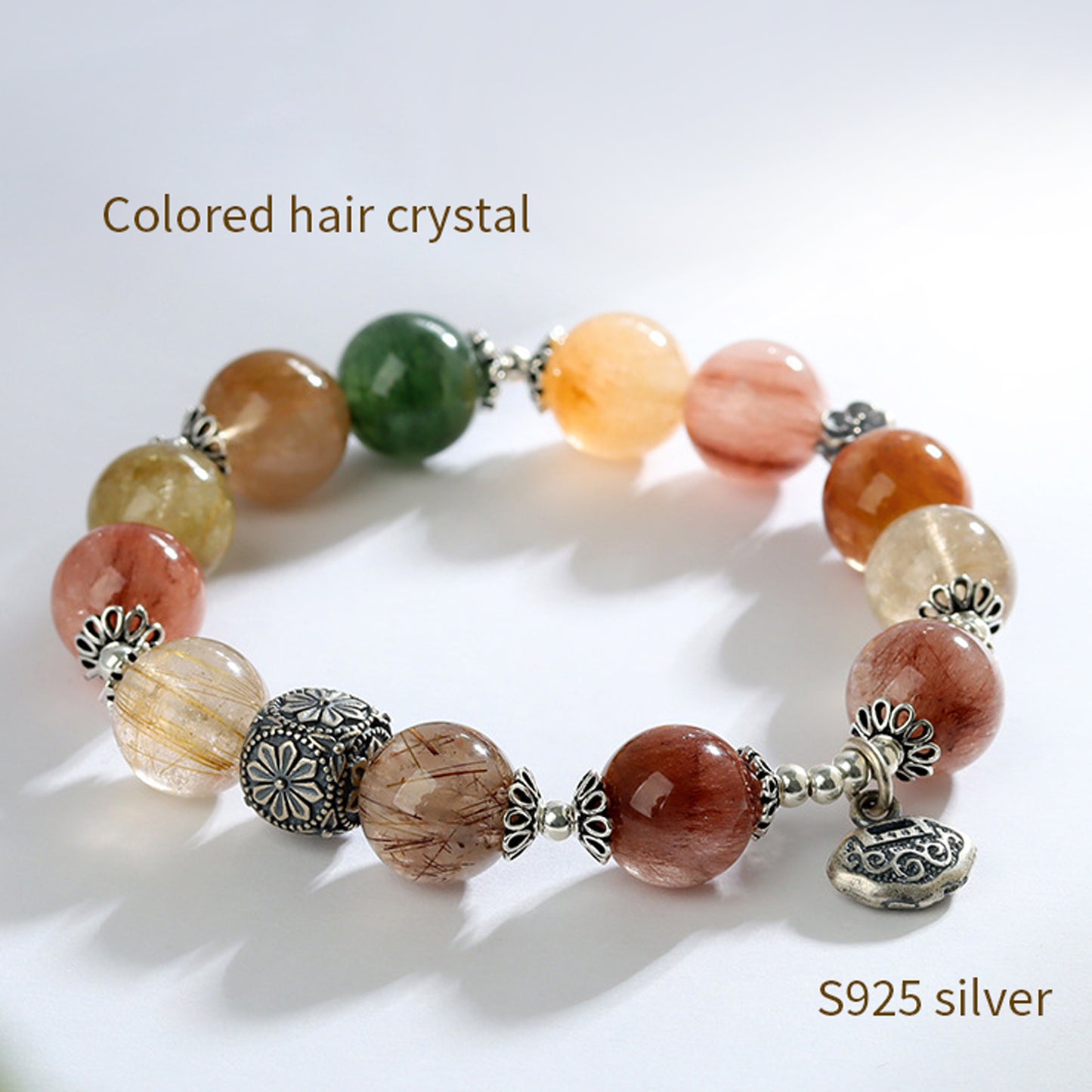 Rainbow-Color Rutilated Quartz S925 Bracelet