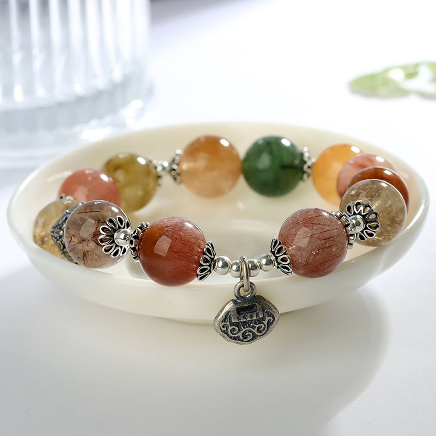 Rainbow-Color Rutilated Quartz S925 Bracelet