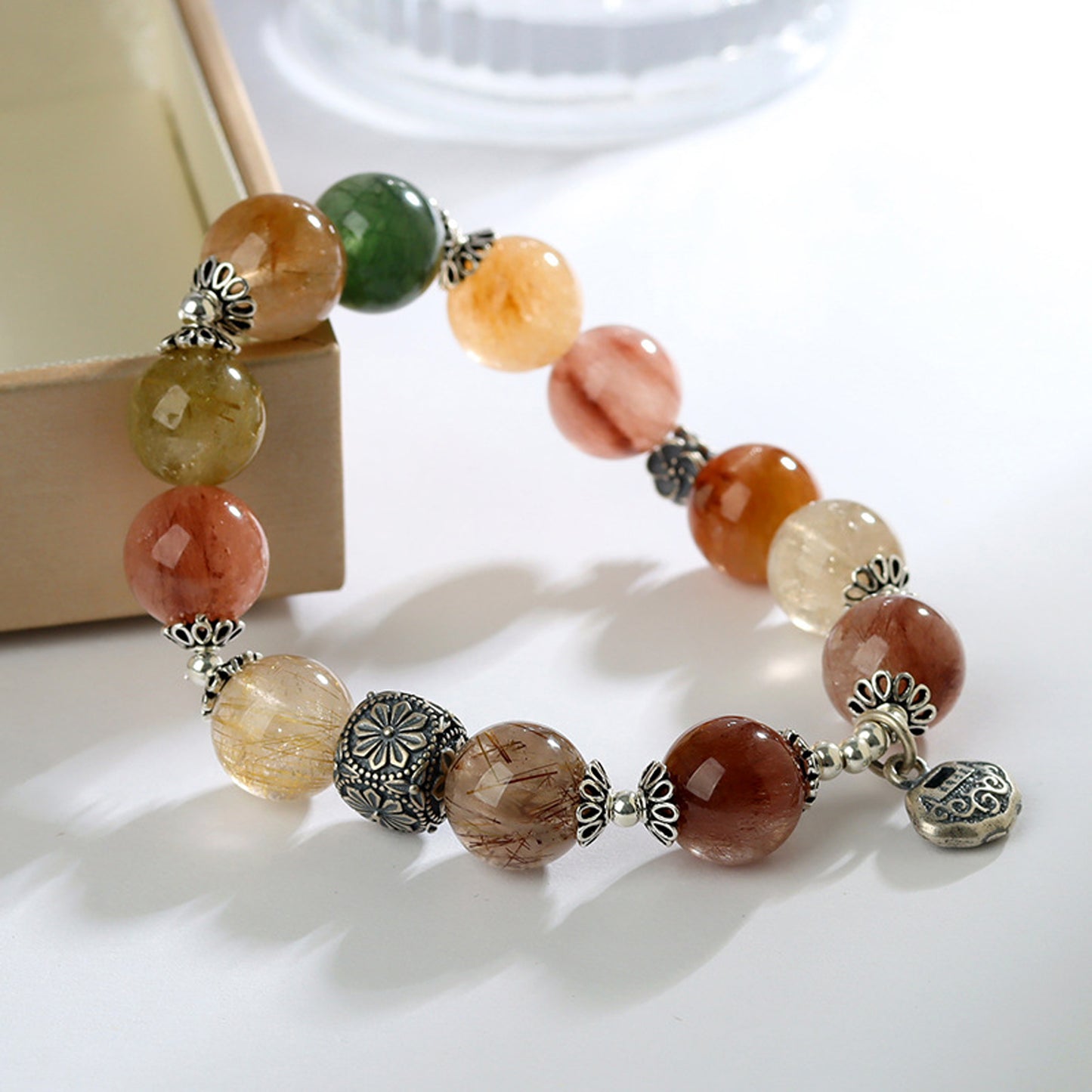 Rainbow-Color Rutilated Quartz S925 Bracelet