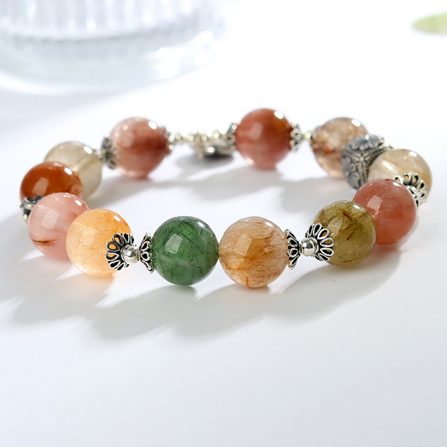 Rainbow-Color Rutilated Quartz S925 Bracelet