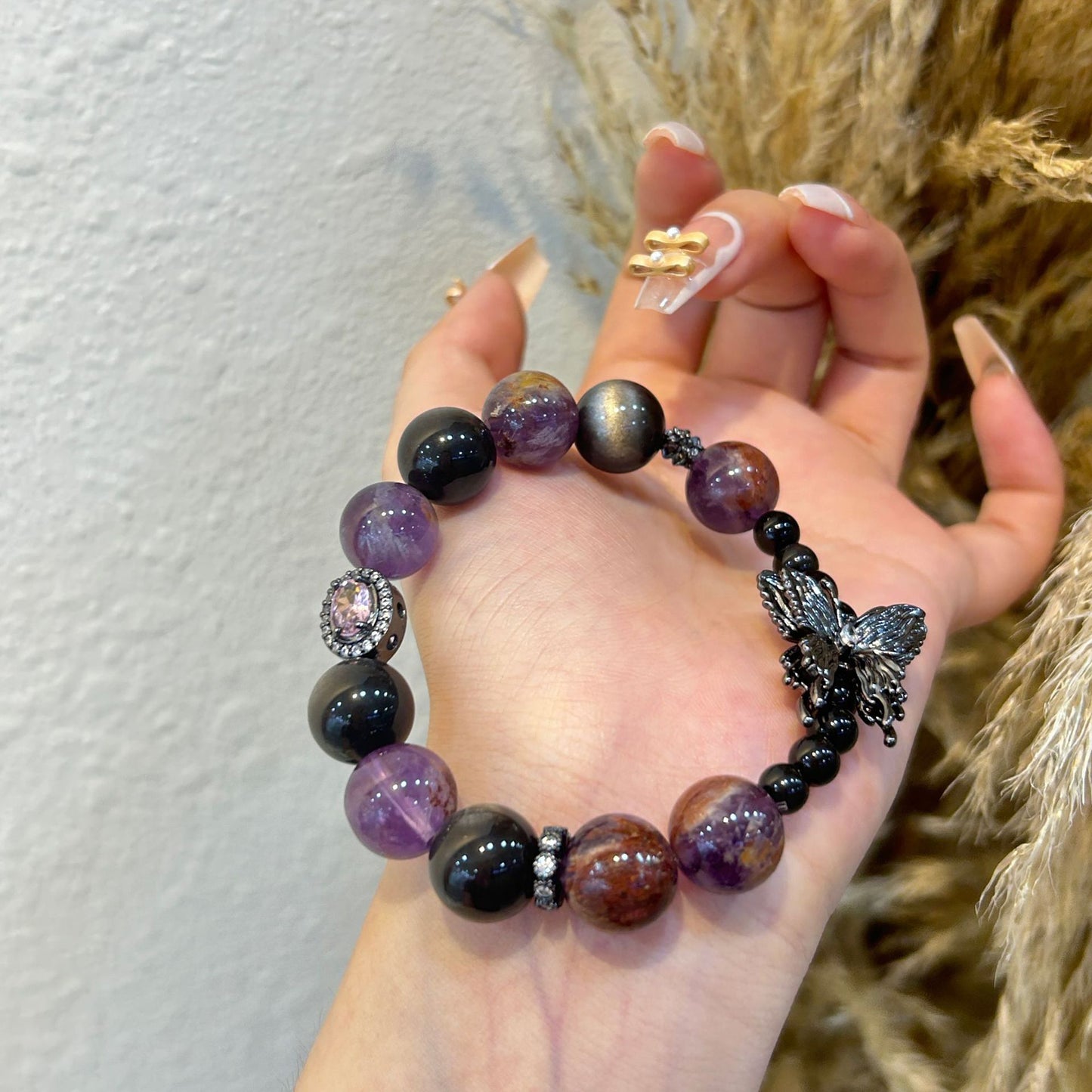Purple Phantom Quartz Butterfly Bracelet
