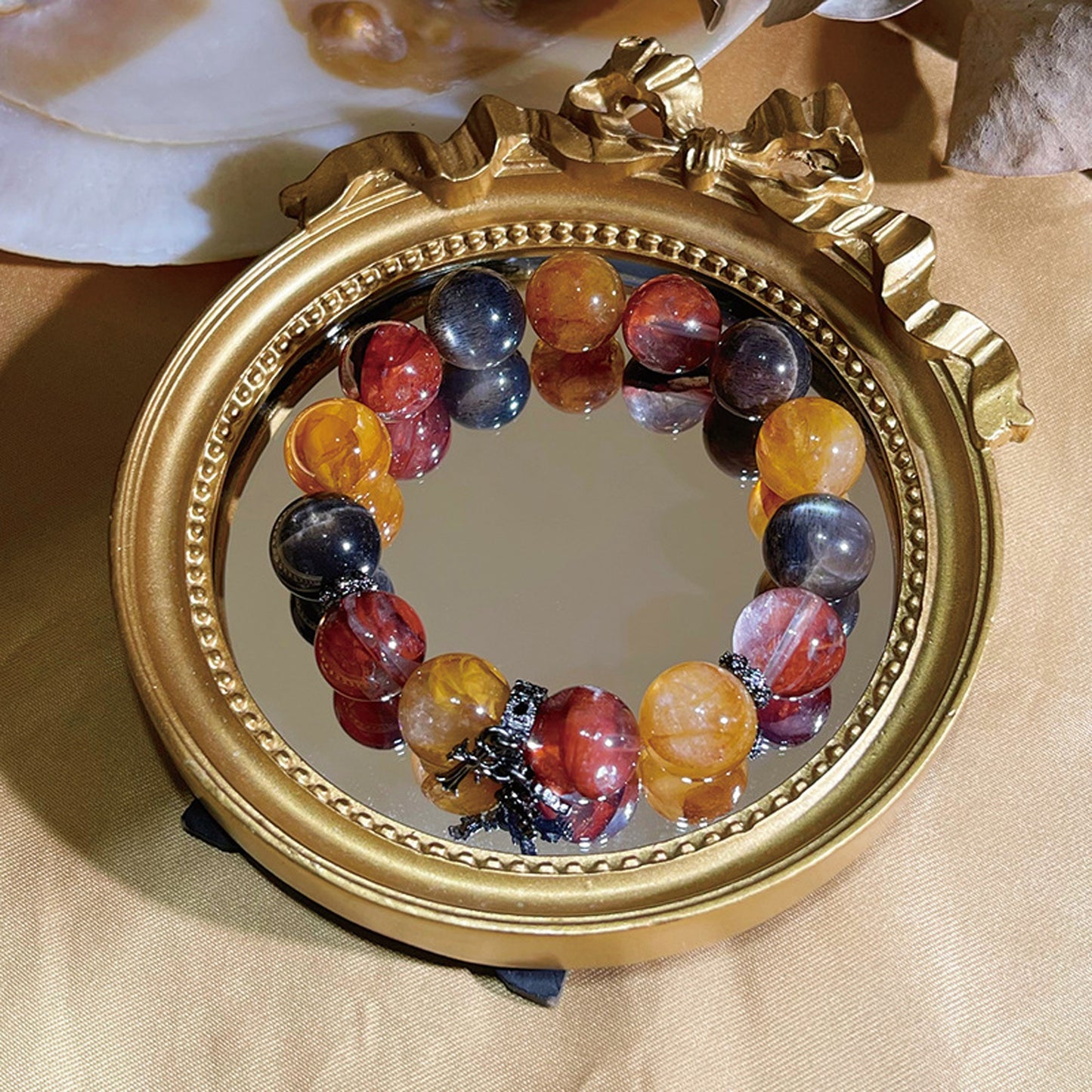 Natural Flower Agate Black Heulandite Bracelet