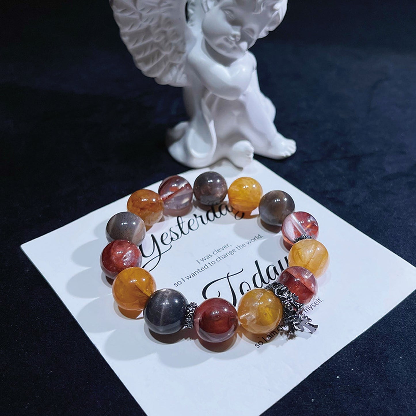 Natural Flower Agate Black Heulandite Bracelet
