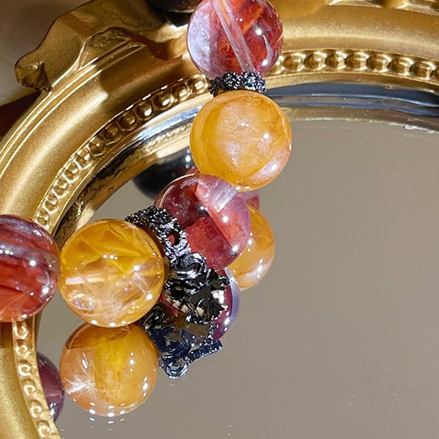 Natural Flower Agate Black Heulandite Bracelet