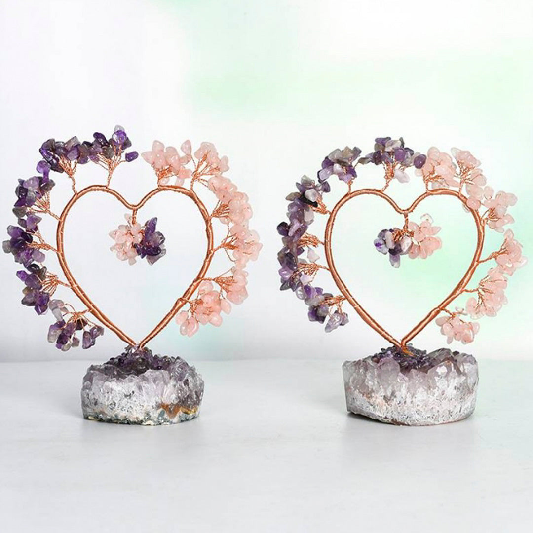 Crystal tree with a heart amethyst cluster base