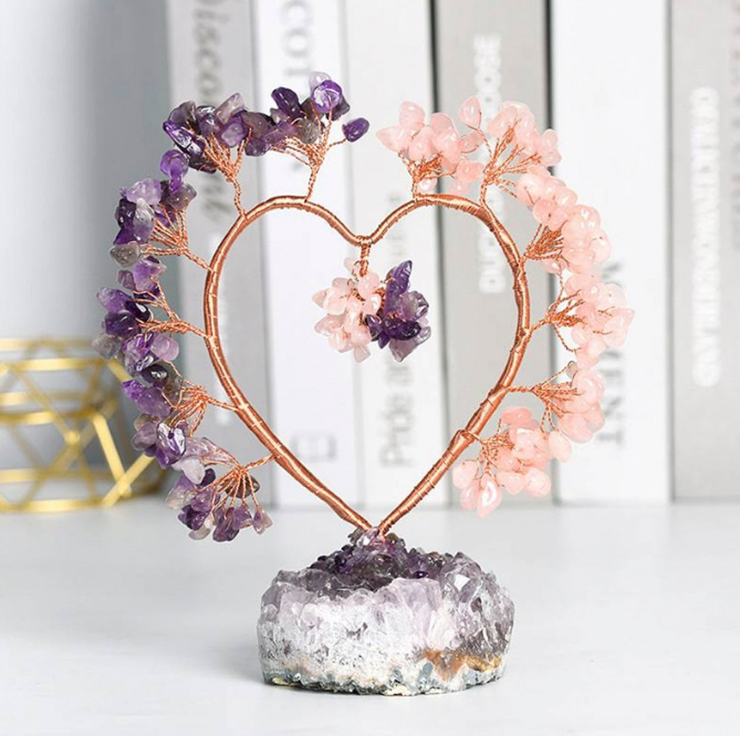 Crystal tree with a heart amethyst cluster base