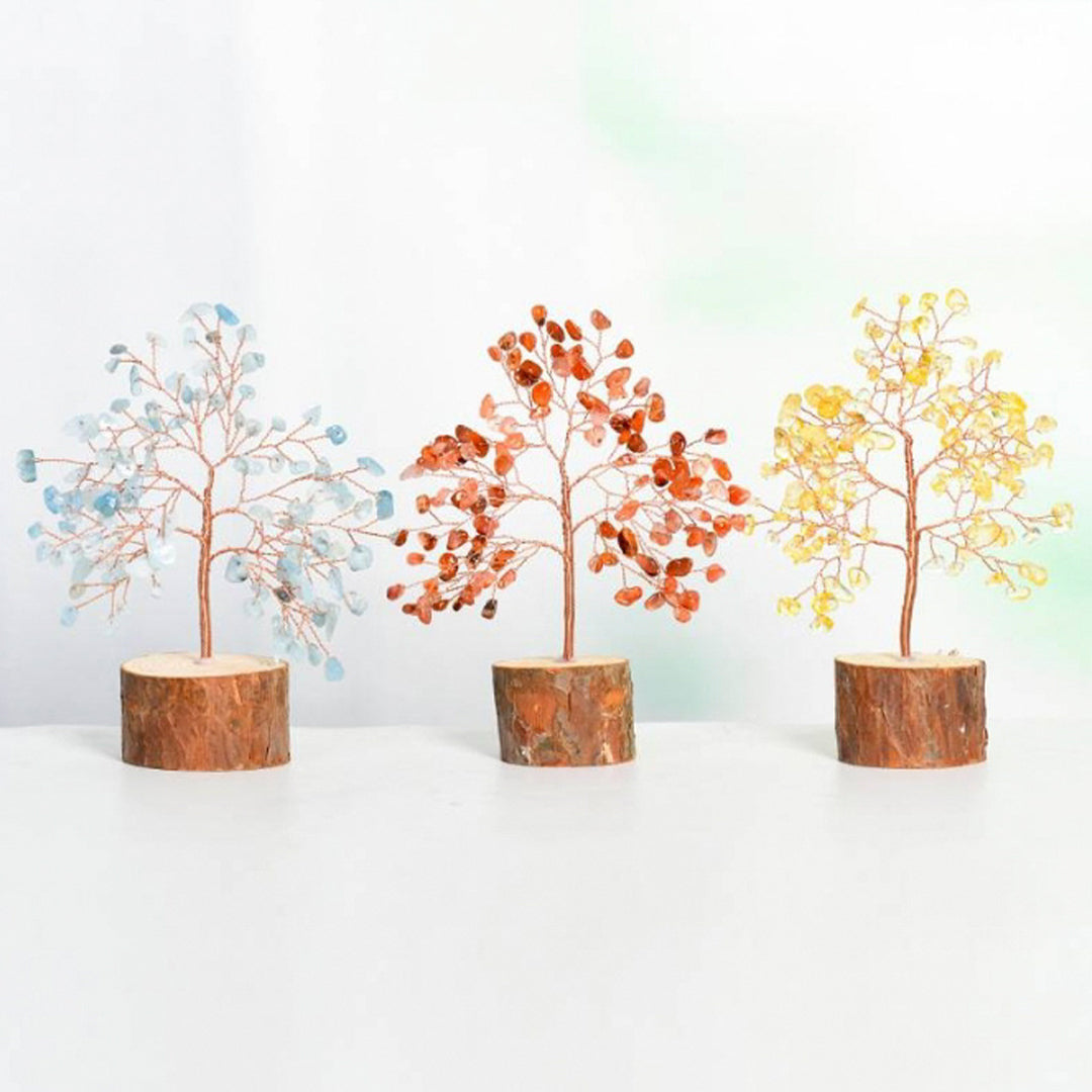 Solid wood base crystal tree ornaments