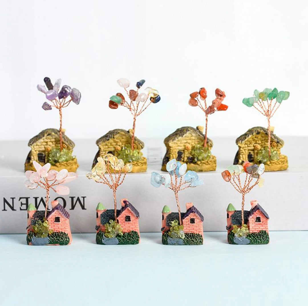 Cottage-shaped crystal tree ornaments