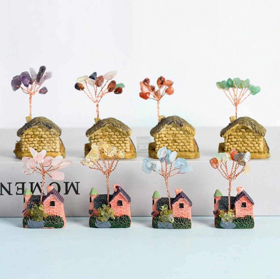 Cottage-shaped crystal tree ornaments