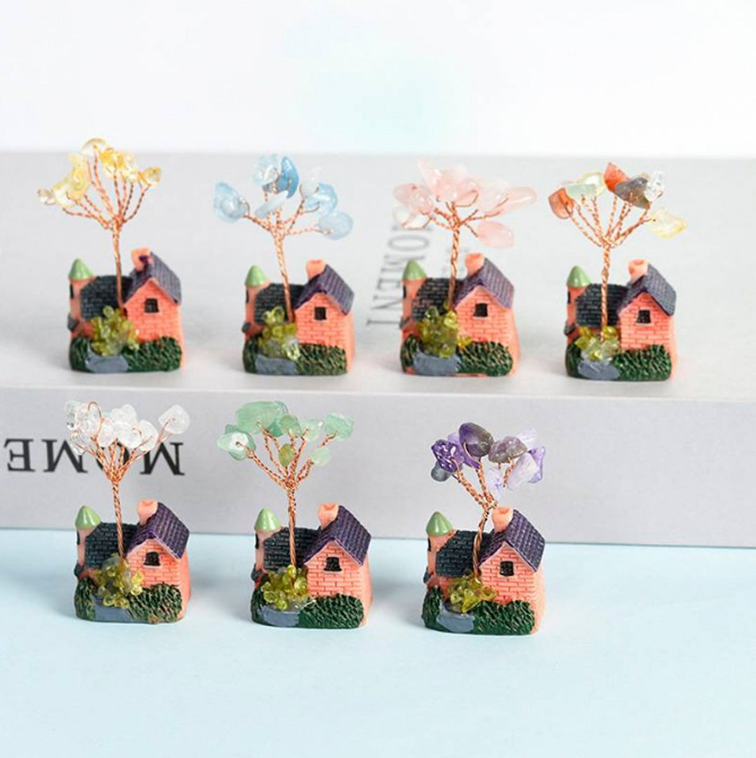 Cottage-shaped crystal tree ornaments
