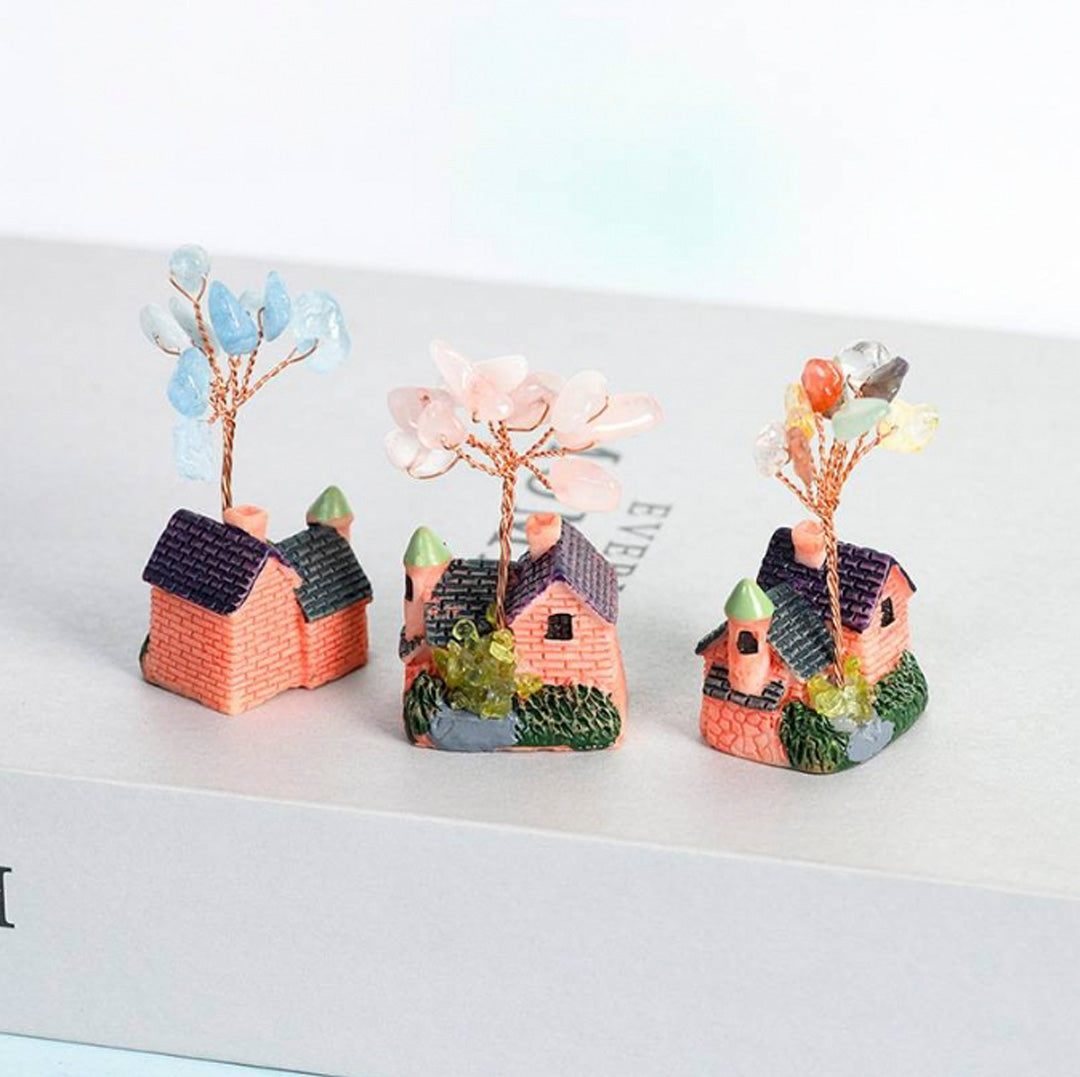 Cottage-shaped crystal tree ornaments