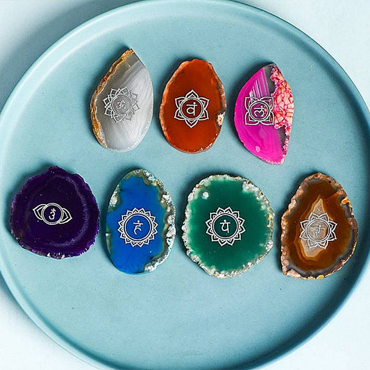 Seven Chakra Agate Tablets Set (Silver Symbol)
