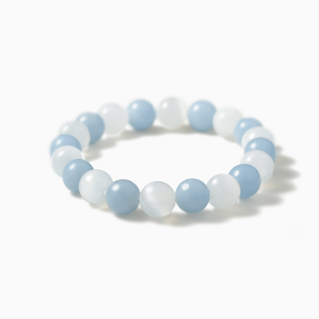 Elegant White Gypsum and Angelite Gem Bracelet