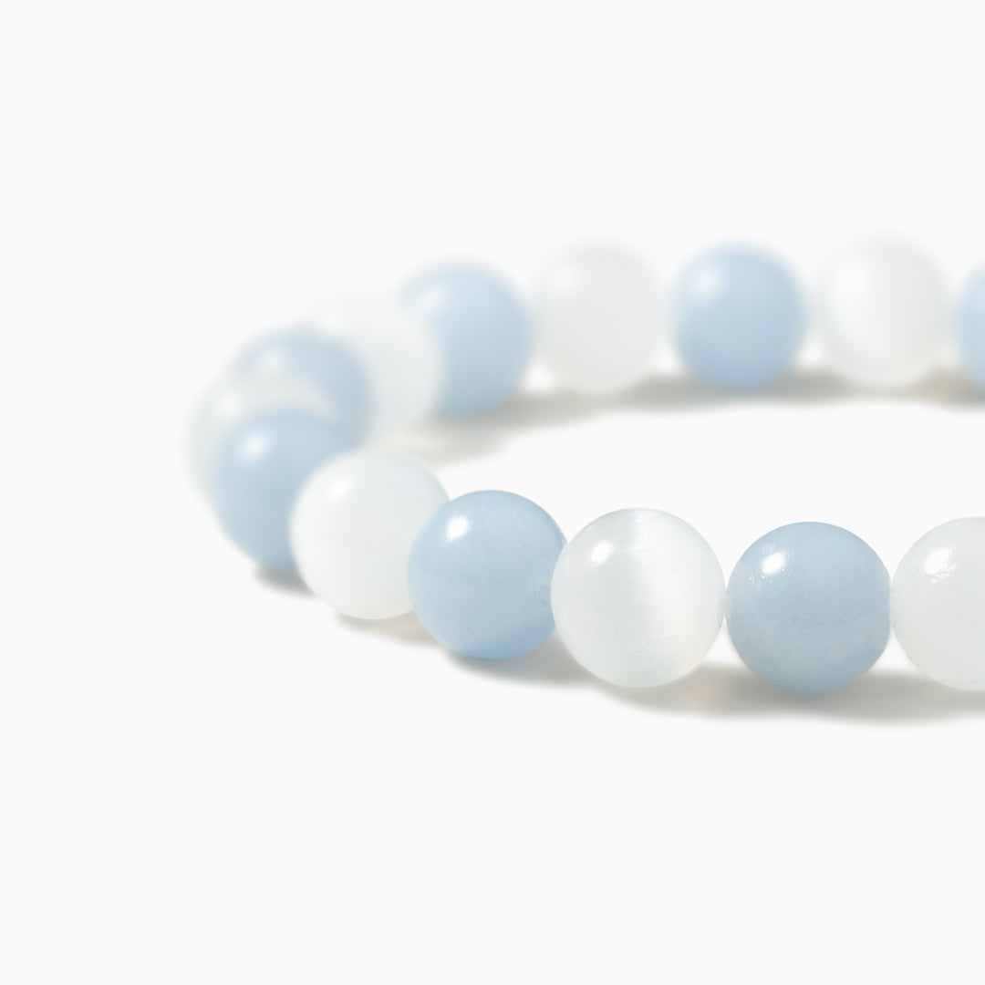 Elegant White Gypsum and Angelite Gem Bracelet