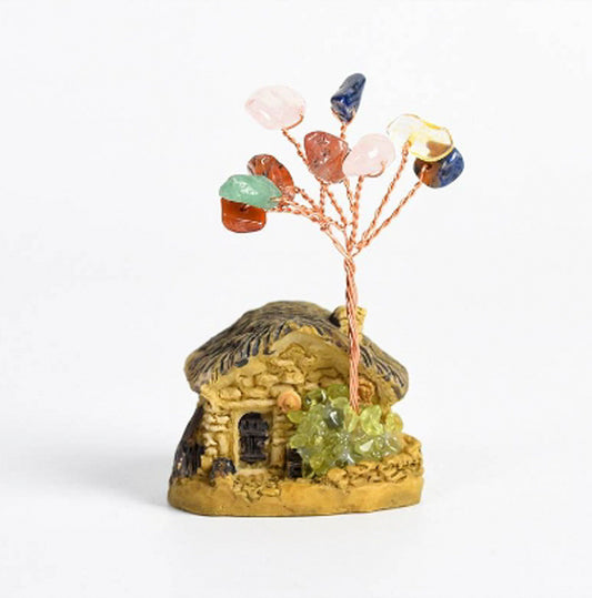 Cottage-shaped crystal tree ornaments