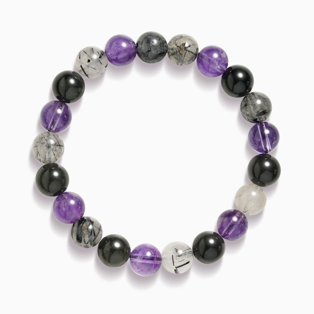 Obsidian, Rutilated Quartz, and Amethyst Harmony Bracelet