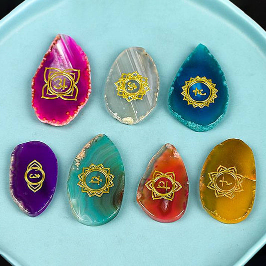 Seven Chakra Agate Tablets Set (Gold Symbol)