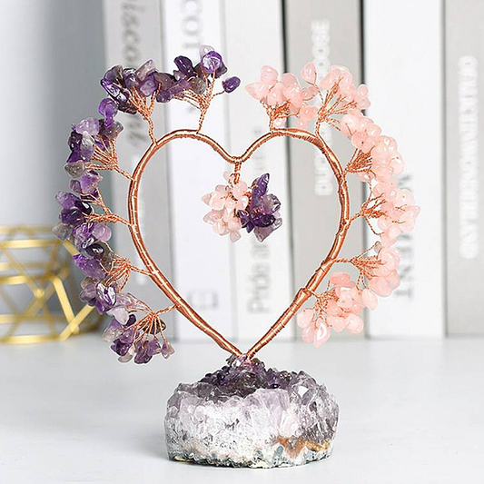 Crystal tree with a heart amethyst cluster base