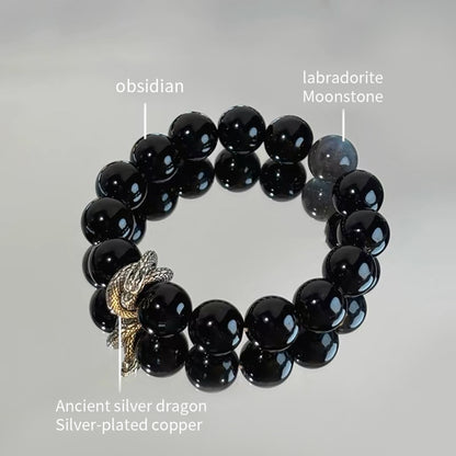 Silver-Sheen Obsidian Dragon Fittings Bracelet