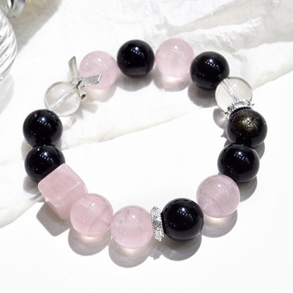 Golden-Sheen Obsidian Rose Quartz Bracelet