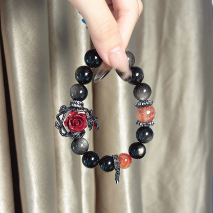 Vermilion Rose Silver-Sheen Obsidian Bracelet