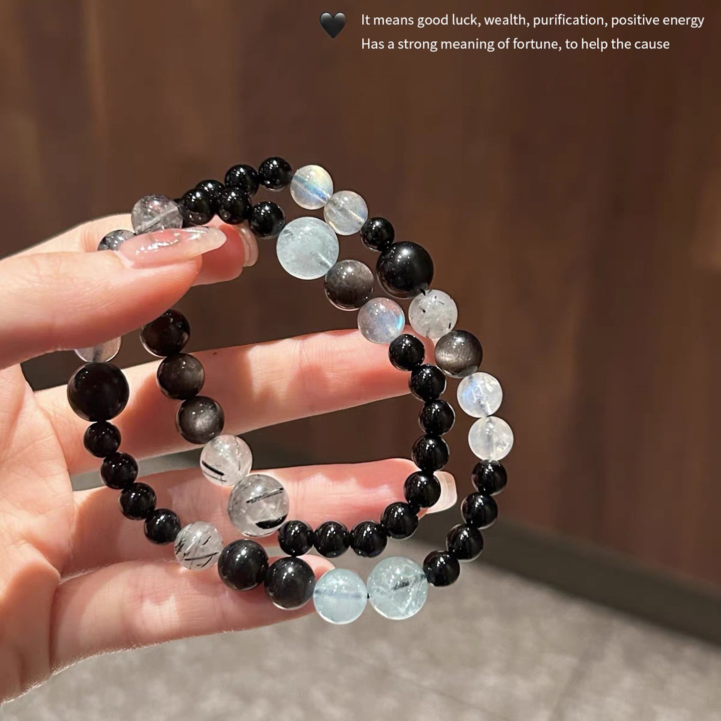 Double-Loop Obsidian Labradorite Bracelet