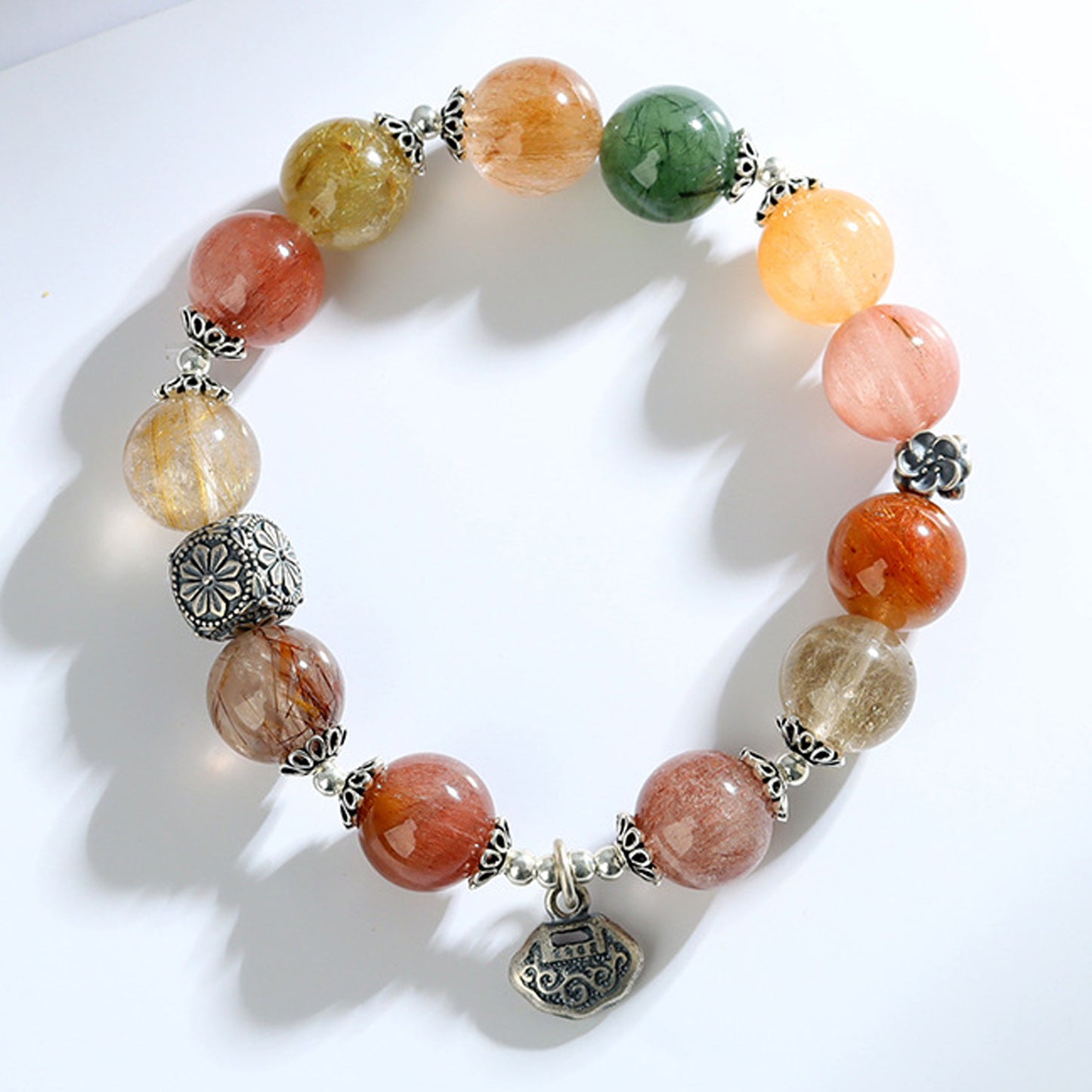 Rainbow-Color Rutilated Quartz S925 Bracelet