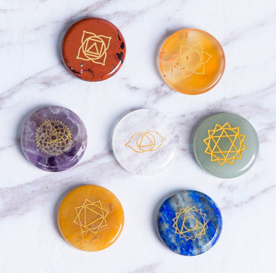 Round Seven Chakras Colorful Gravel Set