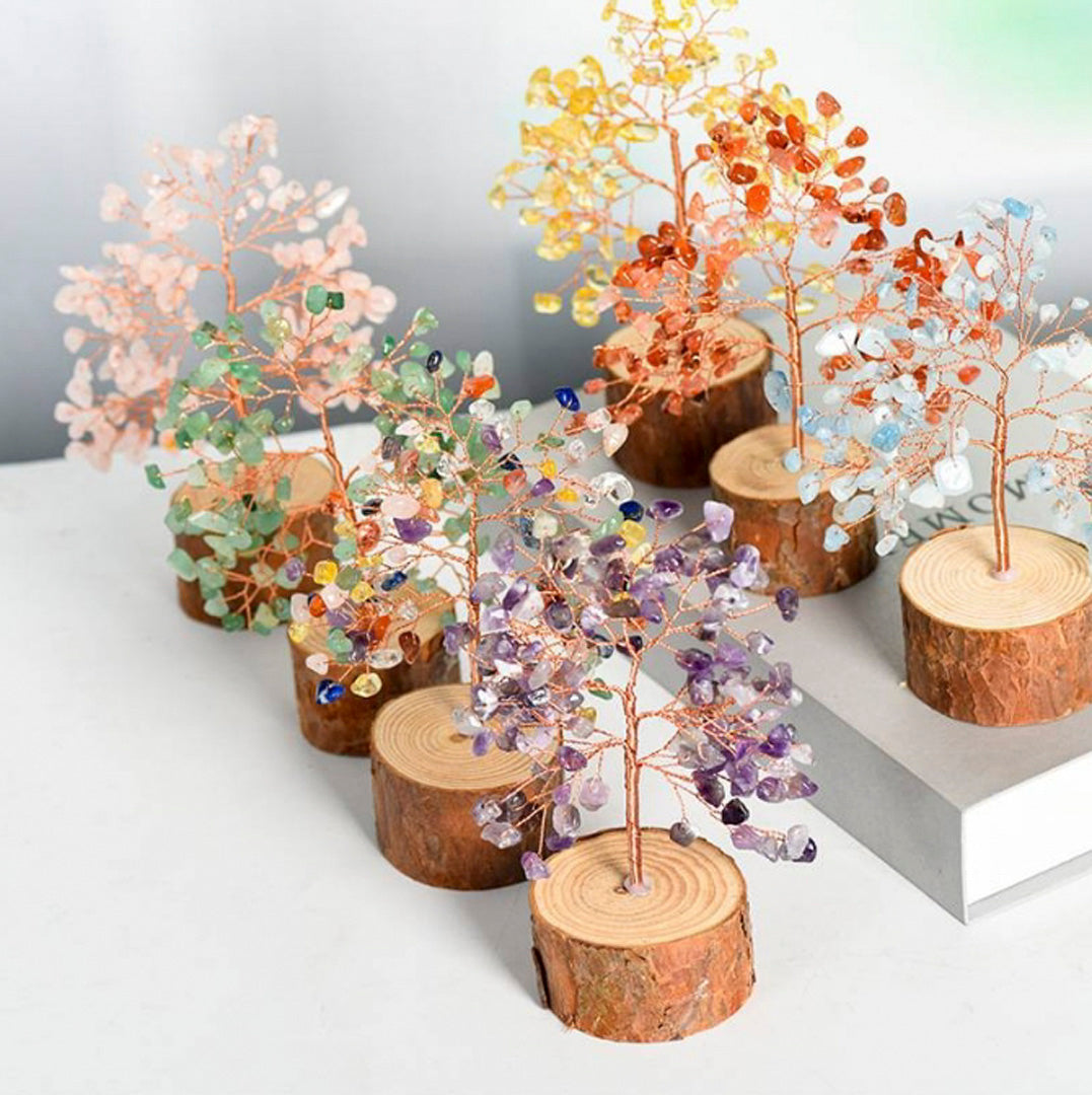 Solid wood base crystal tree ornaments