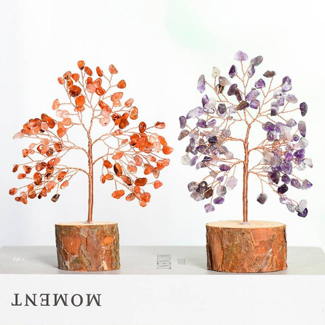 Solid wood base crystal tree ornaments